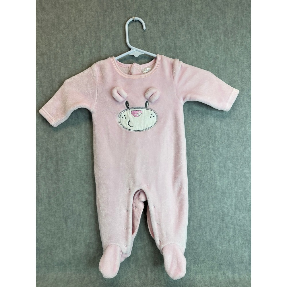 Pitter Patter Baby Girls 6/9M Pink Bear Plush Footed Pajamas Sleepsuit Romper‎